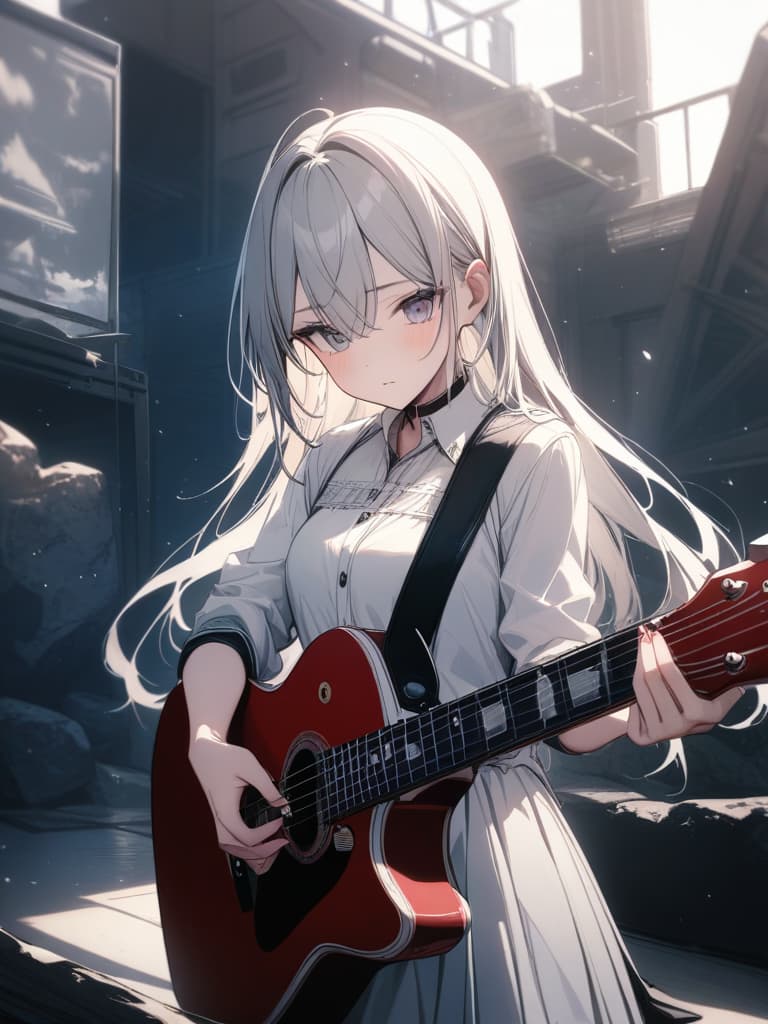  girls, guitars, rock girls, whole body, long hair, masterpiece, best quality,8k,ultra detailed,high resolution,an extremely delicate and beautiful,hyper detail