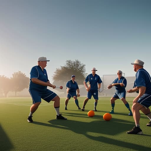  millde aged people playing pickel ball at a senior center hyperrealistic, full body, detailed clothing, highly detailed, cinematic lighting, stunningly beautiful, intricate, sharp focus, f/1. 8, 85mm, (centered image composition), (professionally color graded), ((bright soft diffused light)), volumetric fog, trending on instagram, trending on tumblr, HDR 4K, 8K