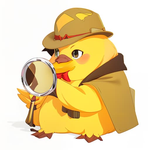  Duck. Stylized yellow duckling detective in a Sherlock Holmes hat with a magnifying glass in his hand, dressed in a trench coat and red bow tie and checkered hat, cute, fluffy, primitive shape, round, small beak, big eyes. White background. Brawl Stars Game style. Cartoon 2d gradient flat vector illustration, soft shadows. Ultra high detail, beautiful details, filigree detailing, fine detailing. Minimalism. Flat vector illustration. Colorful cartoon flat illustration., Indie game art, (Vector Art, Borderlands style, Arcane style, Cartoon style), Line art, Disctinct features, Hand drawn, Technical illustration, Graphic design, Vector graphics, High contrast, Precision artwork, Linear compositions, Scalable artwork, Digital art, cinematic s hyperrealistic, full body, detailed clothing, highly detailed, cinematic lighting, stunningly beautiful, intricate, sharp focus, f/1. 8, 85mm, (centered image composition), (professionally color graded), ((bright soft diffused light)), volumetric fog, trending on instagram, trending on tumblr, HDR 4K, 8K