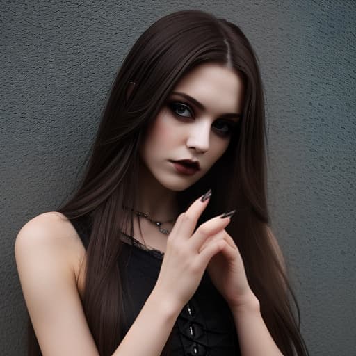  girl, gothic, long brown hair, long black sharp nails