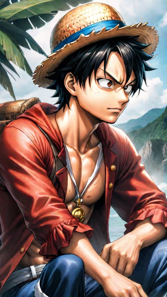  anime art: depict luffy facing the world government's fear of the one piece's hidden truth. hyperrealistic, full body, detailed clothing, highly detailed, cinematic lighting, stunningly beautiful, intricate, sharp focus, f/1. 8, 85mm, (centered image composition), (professionally color graded), ((bright soft diffused light)), volumetric fog, trending on instagram, trending on tumblr, HDR 4K, 8K