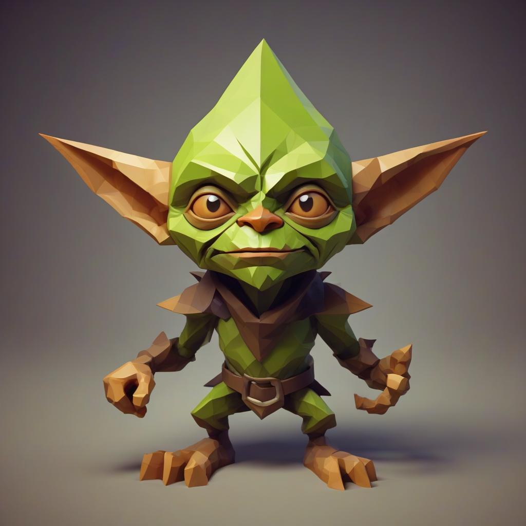  low poly style goblin . low poly game art, polygon mesh, jagged, blocky, wireframe edges, centered composition