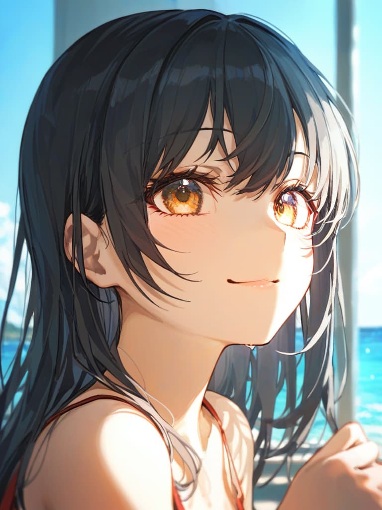  one piece, white, cute, black hair, long hair, smile, sea, masterpiece, best quality,8k,ultra detailed,high resolution,an extremely delicate and beautiful,hyper detail