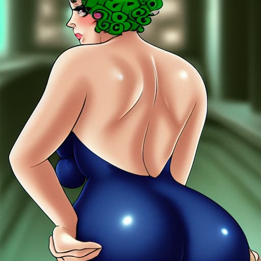  girl with short green curly hair and a huge ass