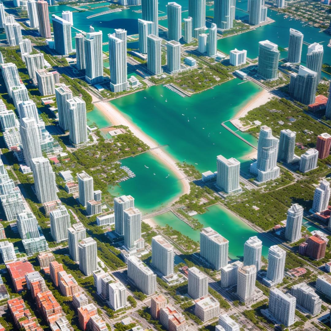  create an aerial view of miami beach and sunny isles beach, florida hyperrealistic, full body, detailed clothing, highly detailed, cinematic lighting, stunningly beautiful, intricate, sharp focus, f/1. 8, 85mm, (centered image composition), (professionally color graded), ((bright soft diffused light)), volumetric fog, trending on instagram, trending on tumblr, HDR 4K, 8K