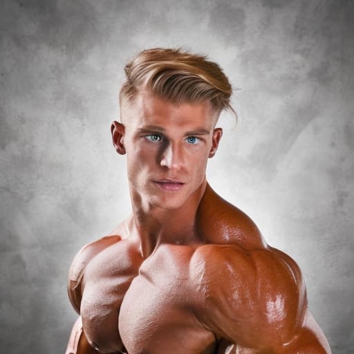 portrait+ style IFBB star bodybuilder queer blonde hunk dude face