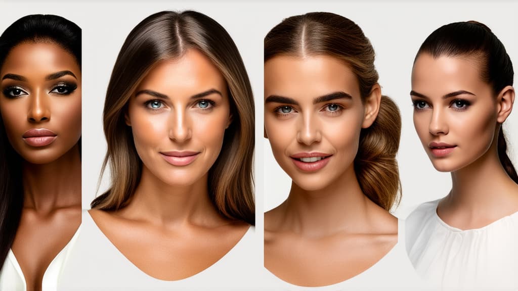  different beauty. set of different female heads of different ages on a light background. ar 16:9, (natural skin texture), highly detailed face, depth of field, hyperrealism, soft light, muted colors