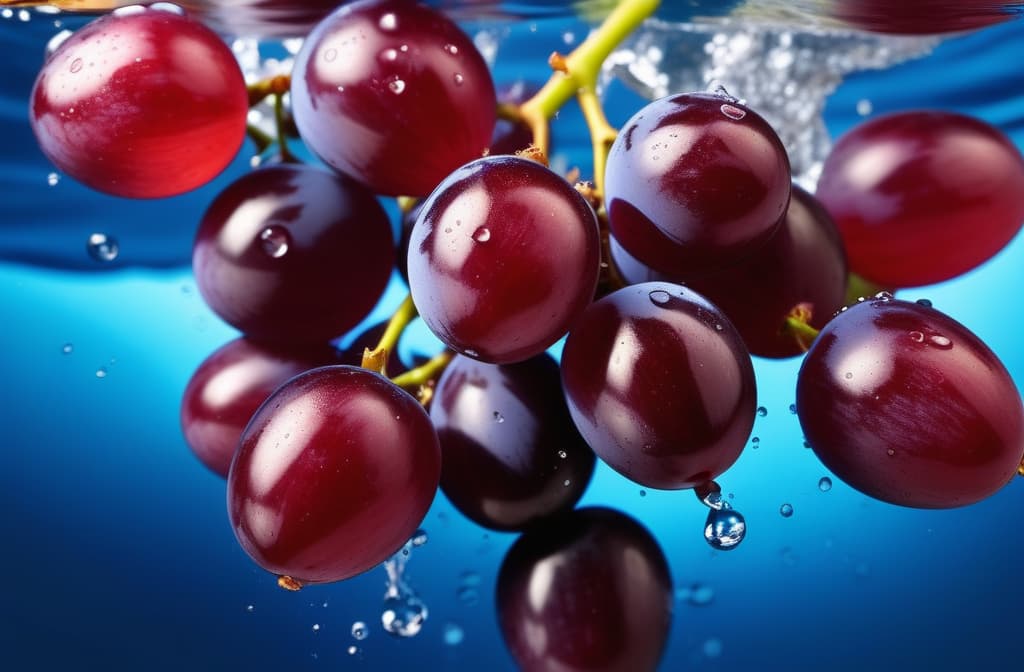  Fresh red grapes lie on the water surface with splashes and splashes of water ar 3:2 high quality, detailed intricate insanely detailed, flattering light, RAW photo, photography, photorealistic, ultra detailed, depth of field, 8k resolution , detailed background, f1.4, sharpened focus