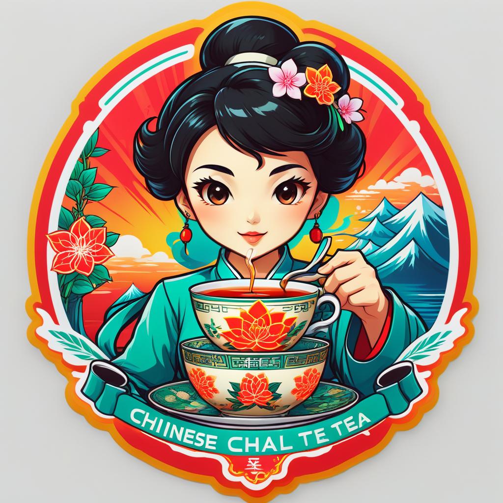  manga style draw a logo for chinese tea "yalta chai" . vibrant, high energy, detailed, iconic, japanese comic style, sticker