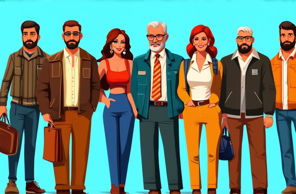  crowd of young and old men and women in trendy hipster clothes. diverse group of stylish people standing together. society or population, social diversity. flat cartoon vector illustration. ar 3:2 {prompt}, maximum details