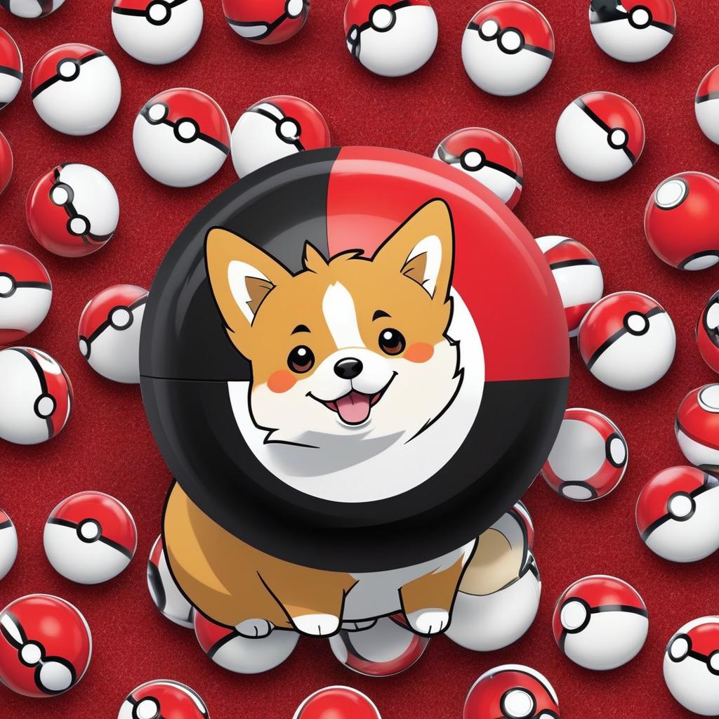  the corgi pokémon yamper resting inside of a red white and black pokeball