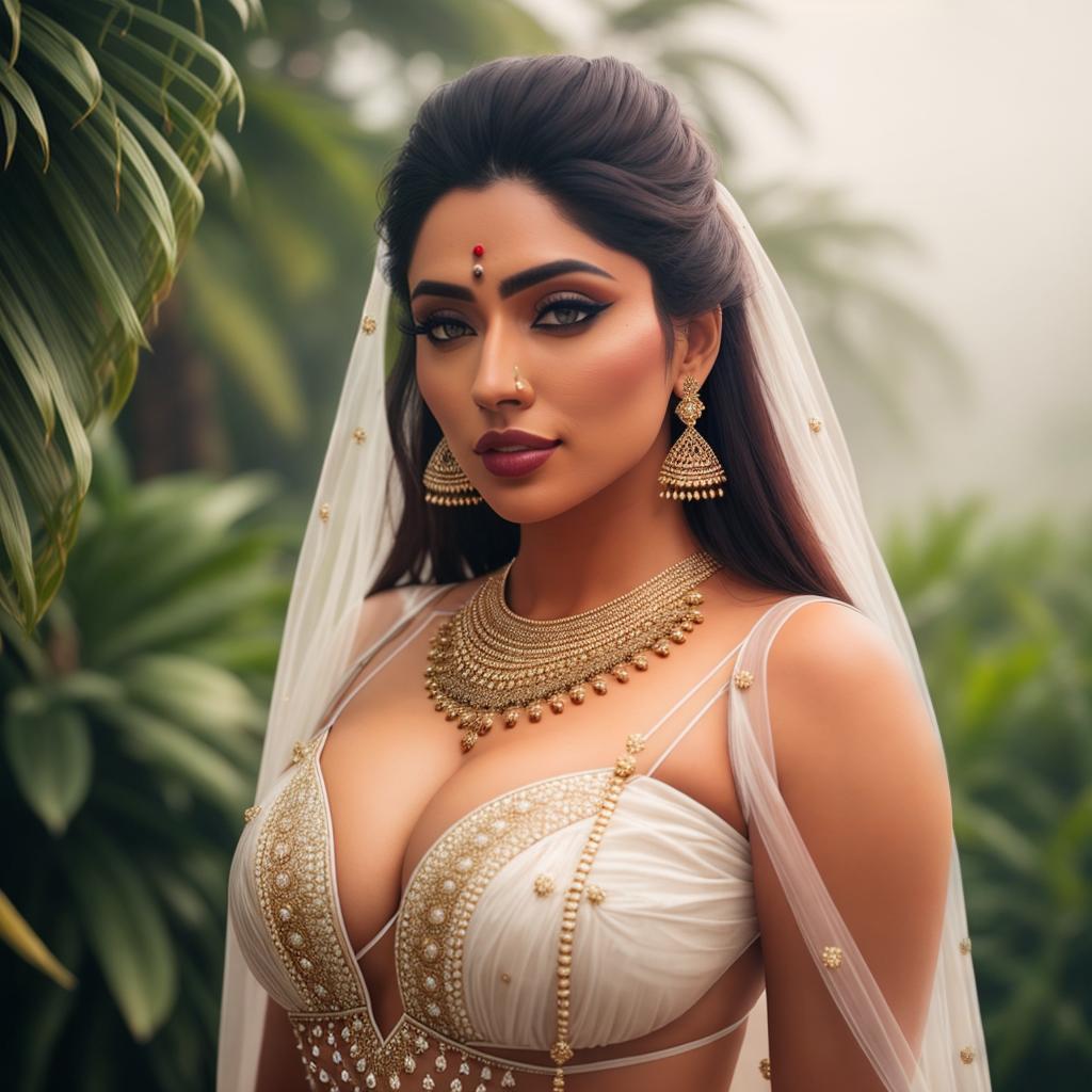  mallu with white beautiful skin and face, big and big  hyperrealistic, full body, detailed clothing, highly detailed, cinematic lighting, stunningly beautiful, intricate, sharp focus, f/1. 8, 85mm, (centered image composition), (professionally color graded), ((bright soft diffused light)), volumetric fog, trending on instagram, trending on tumblr, HDR 4K, 8K