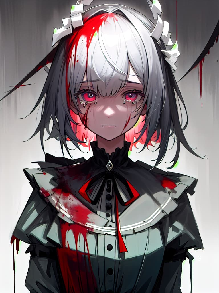  suicide, girl, blood, cutting your neck with a knife, tears, giving up eyes, masterpiece, best quality,8k,ultra detailed,high resolution,an extremely delicate and beautiful,hyper detail