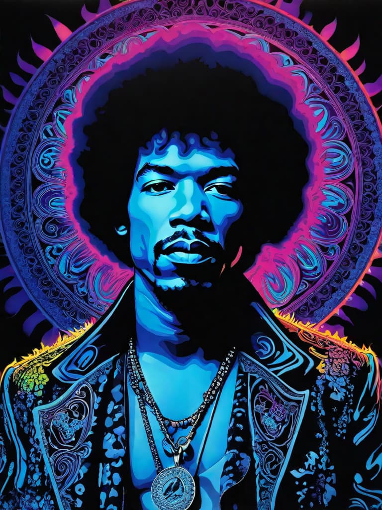  Psychedelic Portrait, Black light, Jimi Hendrix, medium/full body