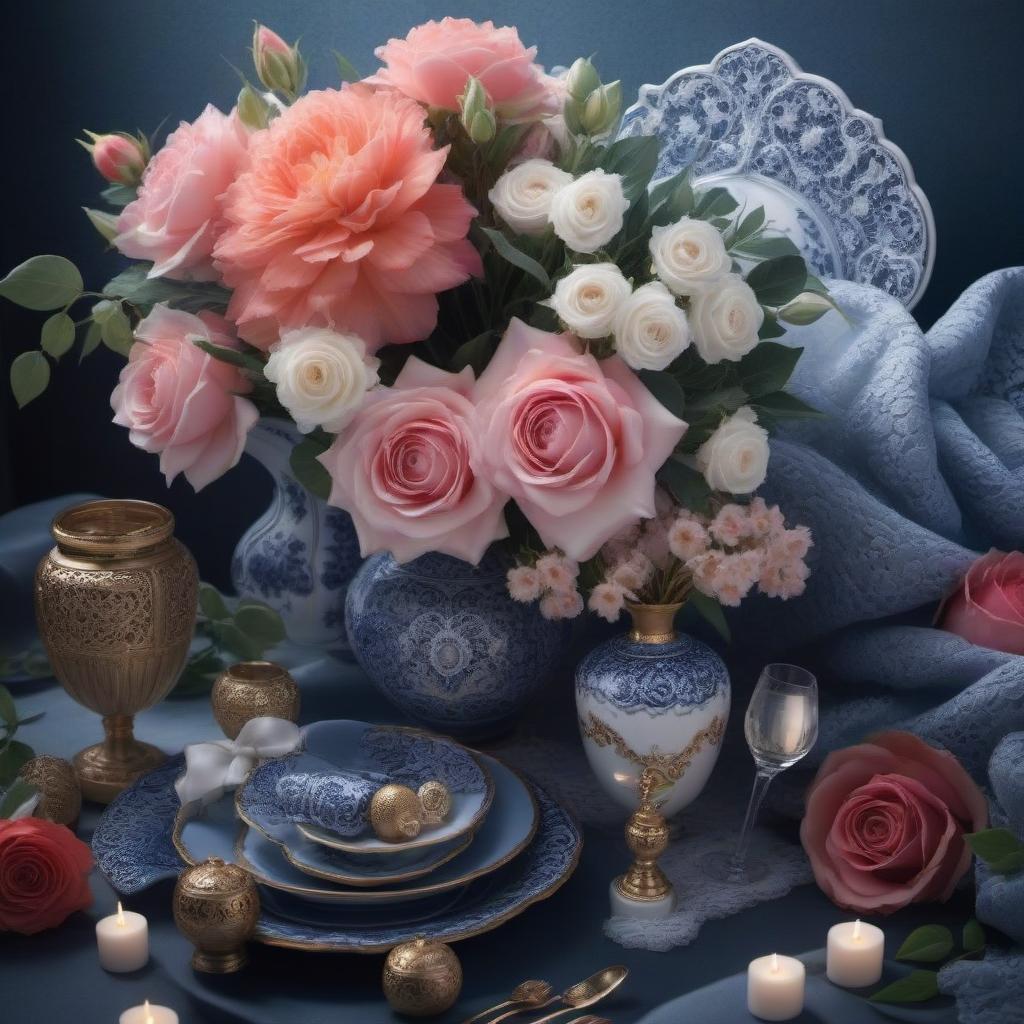  Still life with a beautiful porcelain wedding. hyperrealistic, full body, detailed clothing, highly detailed, cinematic lighting, stunningly beautiful, intricate, sharp focus, f/1. 8, 85mm, (centered image composition), (professionally color graded), ((bright soft diffused light)), volumetric fog, trending on instagram, trending on tumblr, HDR 4K, 8K