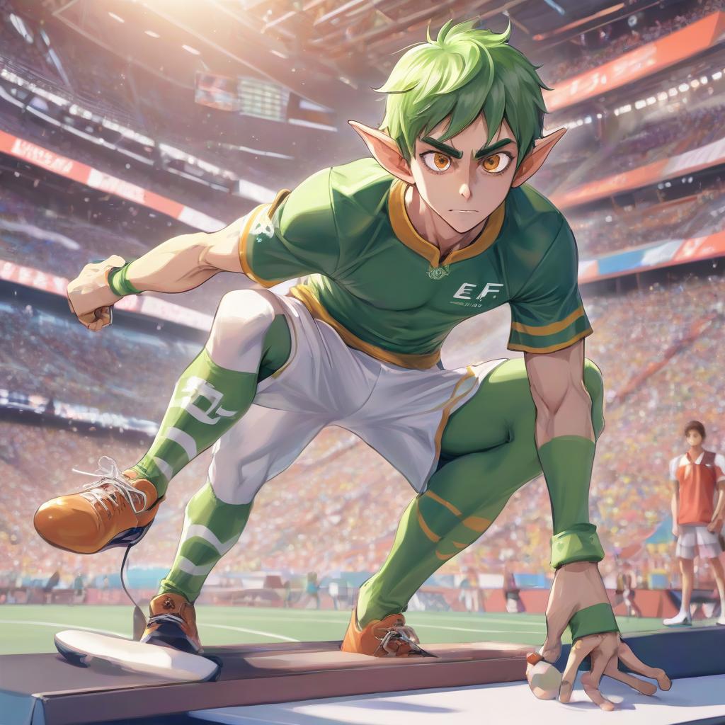  anime artwork an elf man does sports . anime style, key visual, vibrant, studio anime, highly detailed, hkmagic