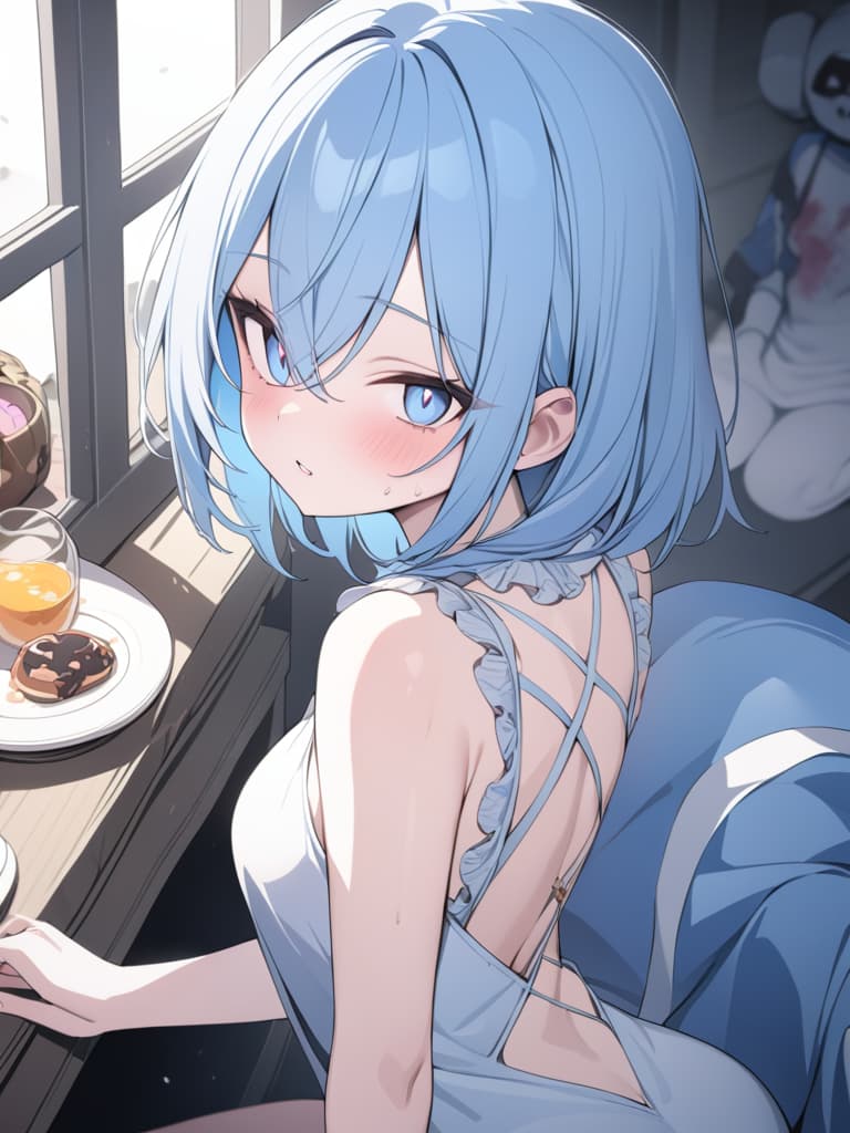  halloween, zombies, light blue, light blue hair, bob hair, masterpiece, best quality,8k,ultra detailed,high resolution,an extremely delicate and beautiful,hyper detail