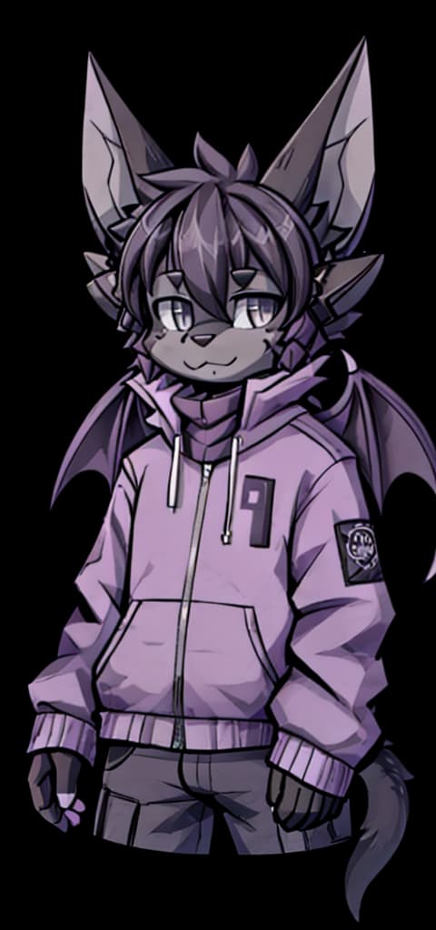  cool fluffy bat guy with bat wings and a bat tail, (anime:1.25)