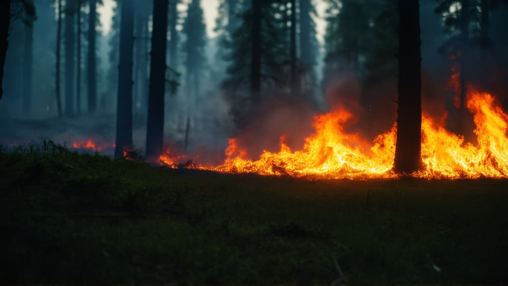  cinematic film style, fire. forest. forest is burning. fire. night ar 16:9, shallow depth of field, vignette, maximum details, high budget hollywood movie, bokeh, cinemascope, moody, epic, gorgeous, sun rays and shadows on furniture and surfaces, flattering light, raw photo, photography, photorealistic, 8k resolution, f1.4, sharpened focus, sharp focus