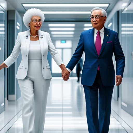  old people in futuristic hospital hyperrealistic, full body, detailed clothing, highly detailed, cinematic lighting, stunningly beautiful, intricate, sharp focus, f/1. 8, 85mm, (centered image composition), (professionally color graded), ((bright soft diffused light)), volumetric fog, trending on instagram, trending on tumblr, HDR 4K, 8K