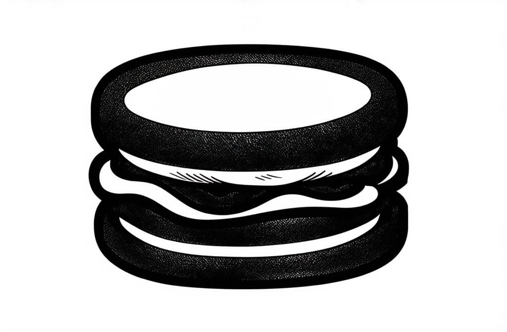  contour, very simple image in one unbroken black ink line, single line of sandwich, engraving illustration, icon isolated on white background ar 3:2 using a single continuous black line ink brushon white background, drawing should be created without lifting the pen, recognizable features of sandwich, engraving illustration, icon isolated on white background ar 3:2 in one unbroken line