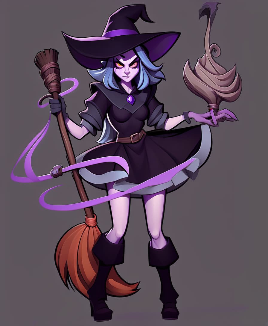  witch with a broom in her hand in the style of the league of legends