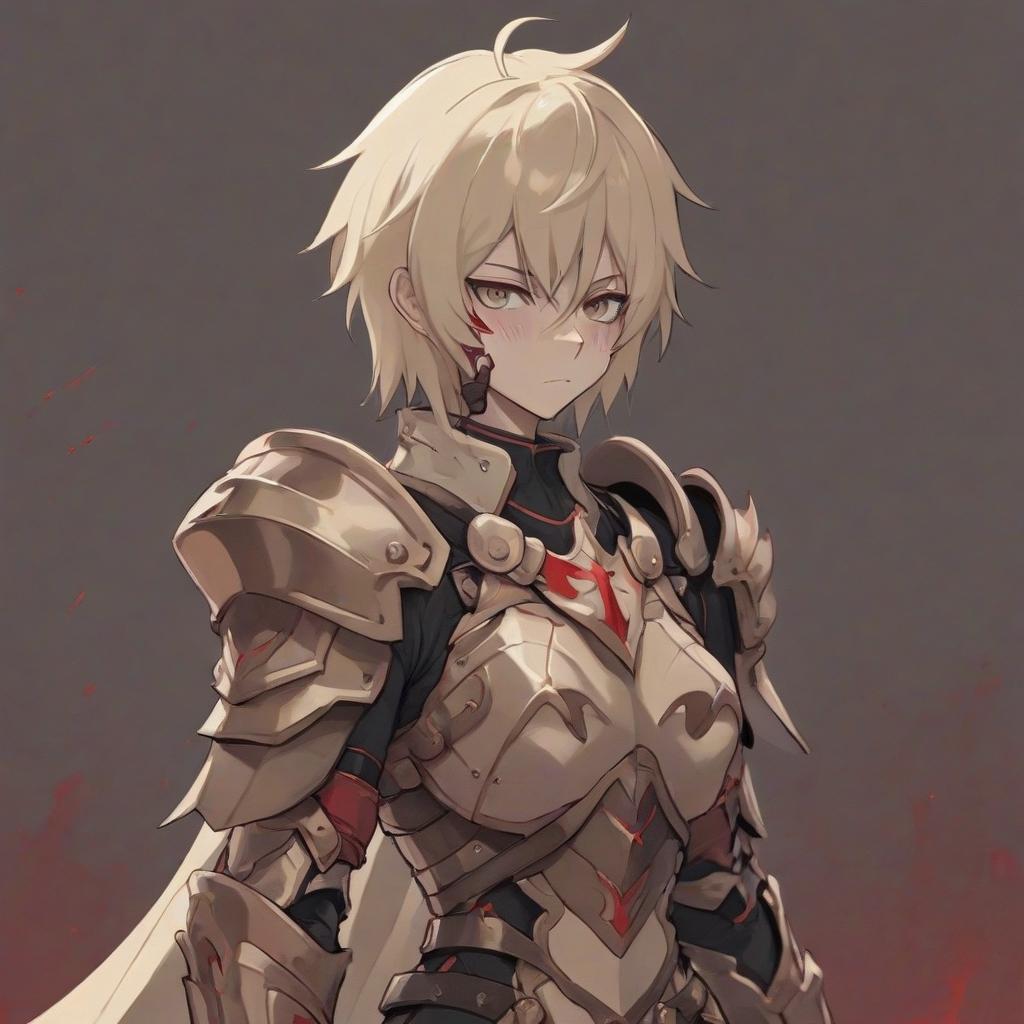  create an anime beige avatar with a dying hero in blood and armor