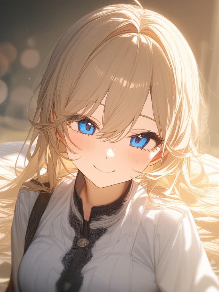  blond, blue eyes, smile, masterpiece, best quality,8k,ultra detailed,high resolution,an extremely delicate and beautiful,hyper detail