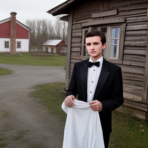  a young man in a tuxedo came to his native russian village,