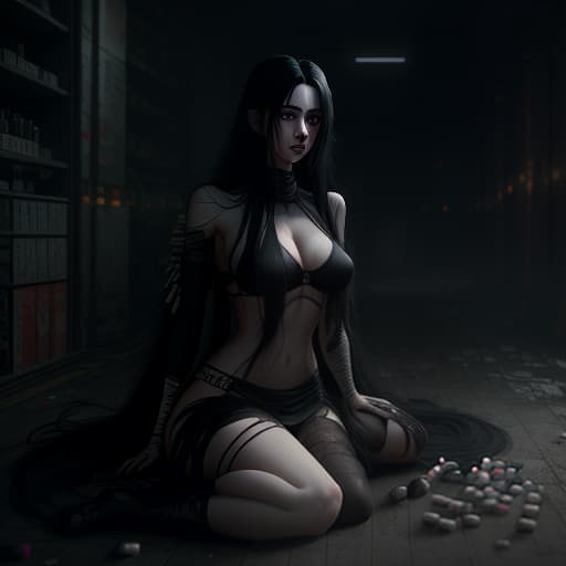  A beautiful with pale skin and long black hair lies on the floor, her body covered in bruises and her eyes dilated, nearby are empty packets of pills, and the herself is surrounded by forbidden substances. [Printable version](../markdown/This is a text about a who lies on a floor pale with long black hair her body covered in bruises and her eyes widened, nearby are empty packets of pills and the herself is surrounded by banned substances..md) This is a text about a who lies on a floor, pale with long black hair. Her body is covered in bruises and her eyes are dilated. Nearby are empty packets of pills, and the herself is surrounded by banned substances., dark , creepy , blood , monsters , by  hyperrealistic, full body, detailed clothing, highly detailed, cinematic lighting, stunningly beautiful, intricate, sharp focus, f/1. 8, 85mm, (centered image composition), (professionally color graded), ((bright soft diffused light)), volumetric fog, trending on instagram, trending on tumblr, HDR 4K, 8K