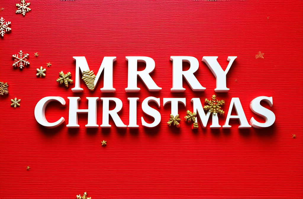  professional detailed photography, letter “merry christmas” on a red background with golden snowflakes ar 3:2, (muted colors, dim colors, soothing tones), (vsco:0.3)