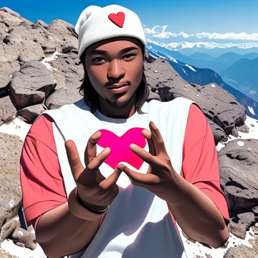  Bonuz GH holding a heart in his hands on a mountain