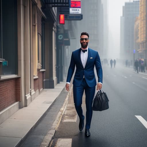  (Man walking down the street), photorealistic, highly detailed, 4k, high quality hyperrealistic, full body, detailed clothing, highly detailed, cinematic lighting, stunningly beautiful, intricate, sharp focus, f/1. 8, 85mm, (centered image composition), (professionally color graded), ((bright soft diffused light)), volumetric fog, trending on instagram, trending on tumblr, HDR 4K, 8K