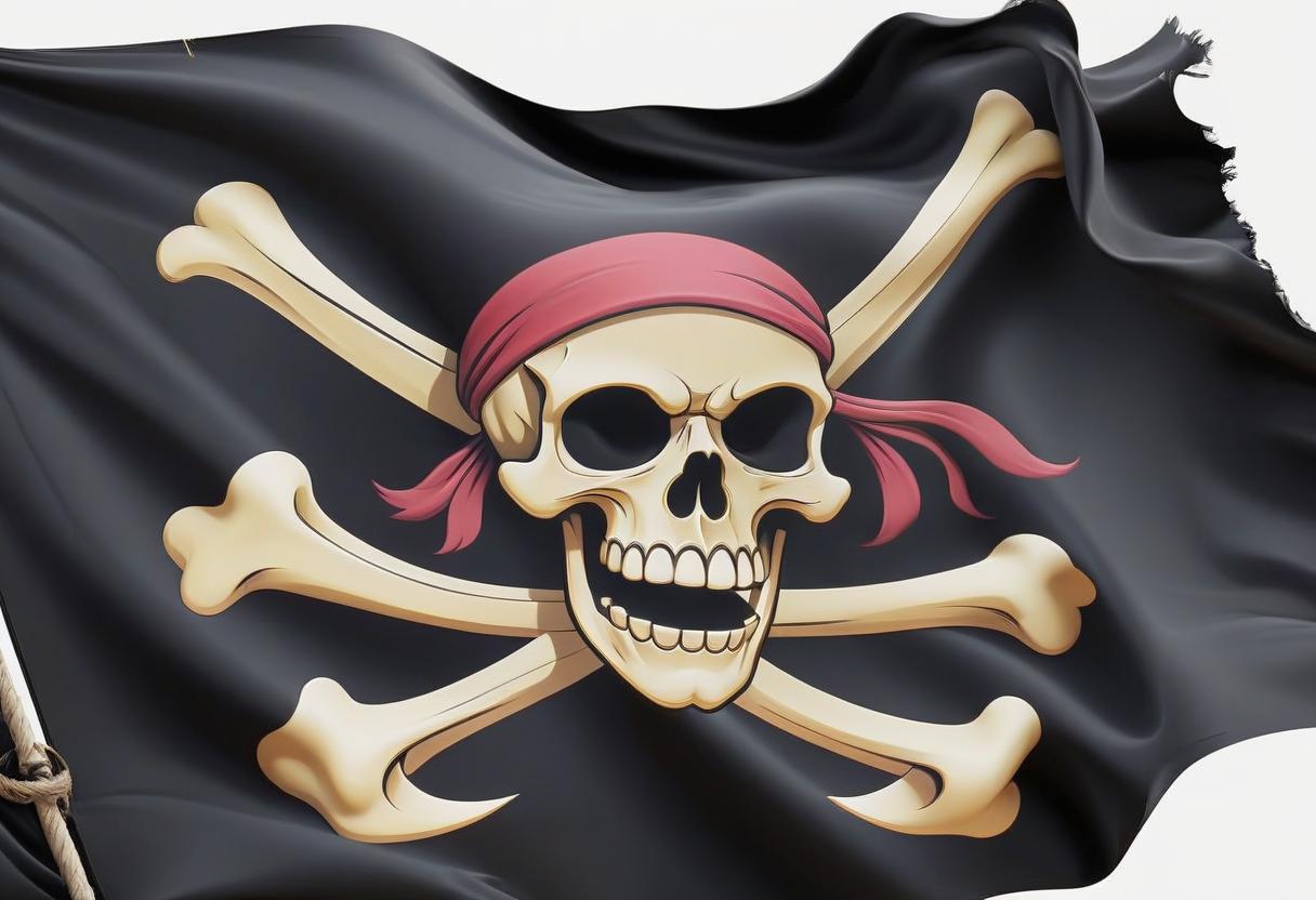  black pirate flag. flushing. white background.