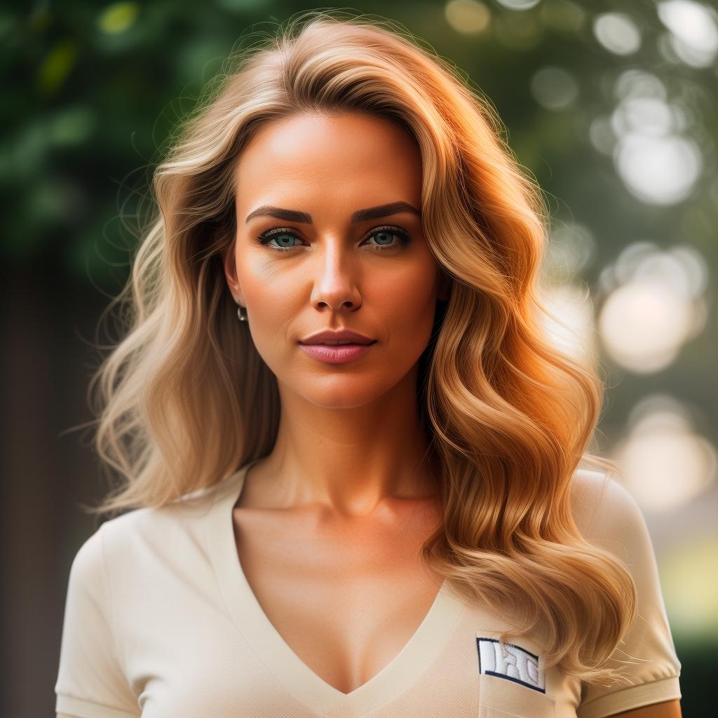  (((realistic full torso frontal head shot of a light beige to medium tan skin tone woman))), liselotte greta krause, ((caucasian heritage)), immature face, blue eye color, ((wavy hair style)), ((ginger hair color)), ((athletic body type)), medium size, athletic size, (immature narrow nose), (immature prominent cheekbones), (immature defined jawline), (immature medium lips), (immature high forehead), (immature symmetrical face), (immature soft eyebrows), standing straight looking directly into the camera,((wearing fitted polo shirt with deep v neck and monogrammed pocket)), backyard in background, 1girl, best quality, highest quality, award winning photo, masterpiece, raw, professional photography, photorealism, sharp focus, hyperrealistic, full body, detailed clothing, highly detailed, cinematic lighting, stunningly beautiful, intricate, sharp focus, f/1. 8, 85mm, (centered image composition), (professionally color graded), ((bright soft diffused light)), volumetric fog, trending on instagram, trending on tumblr, HDR 4K, 8K