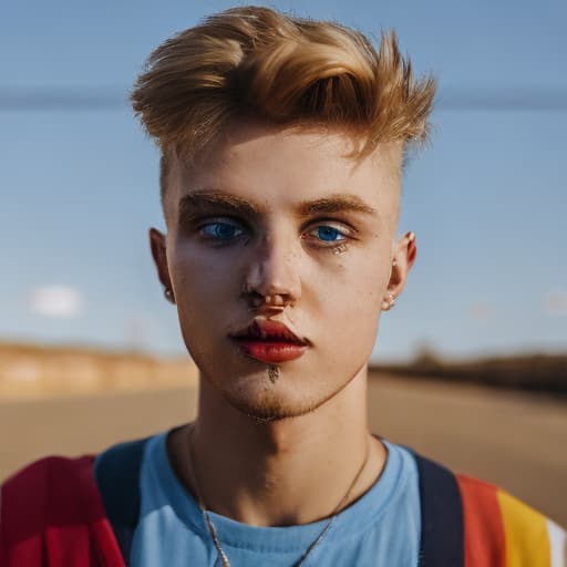 portrait+ style Russian tiktok personality LGBT queer blonde hunk dude face