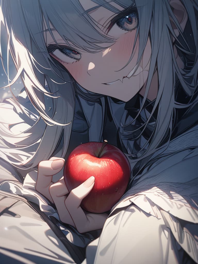  reaper eating apples, masterpiece, best quality,8k,ultra detailed,high resolution,an extremely delicate and beautiful,hyper detail