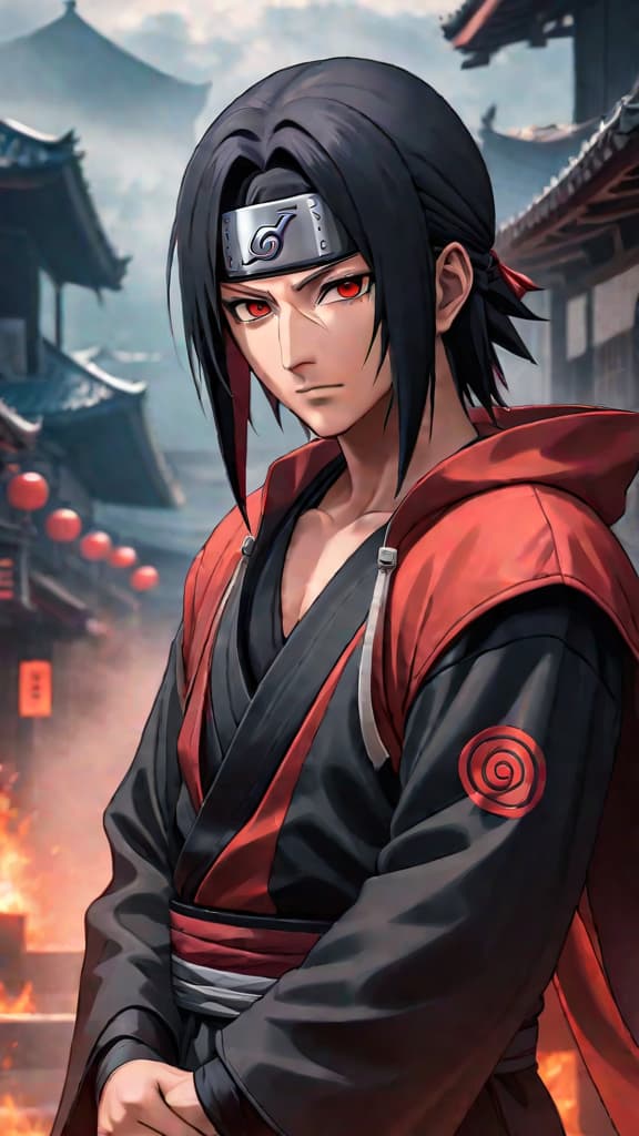  create an anime art of itachi uchiha awakening his mangekyō sharingan after losing his best friend. hyperrealistic, full body, detailed clothing, highly detailed, cinematic lighting, stunningly beautiful, intricate, sharp focus, f/1. 8, 85mm, (centered image composition), (professionally color graded), ((bright soft diffused light)), volumetric fog, trending on instagram, trending on tumblr, HDR 4K, 8K