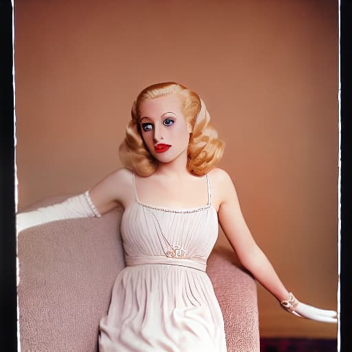  A beautiful blonde woman, very detailed, photorealistic, wearing a chiffon dress, wearing a single strand of pearls, 8K, UD, 200mm Hasselblad, Kodachrome, high heels, stockings