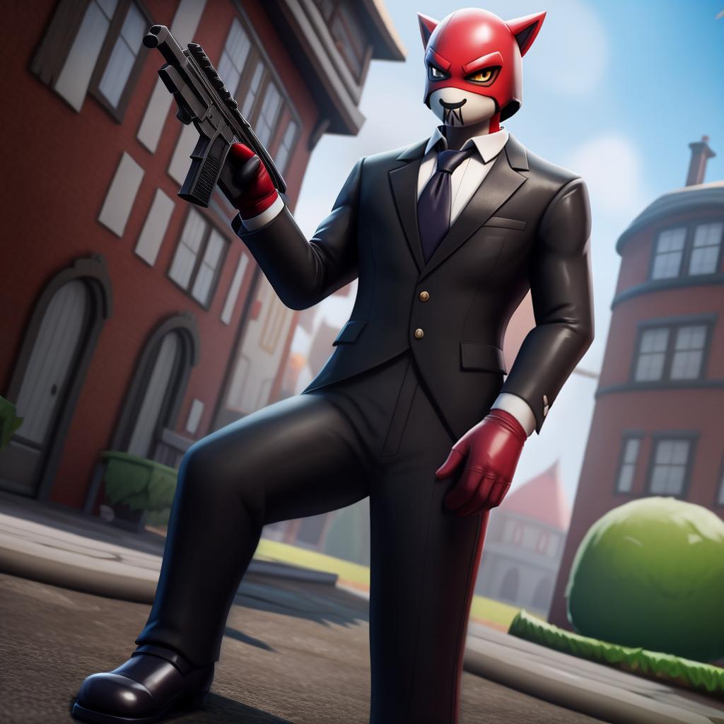  Quite hitman (Fortnite), full body, suit, gloves, open eyes, masterpiece, 4k, fine details,