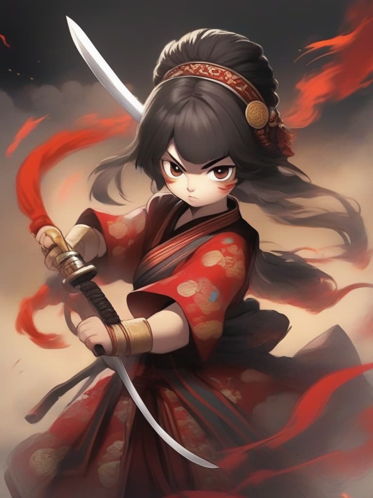  ((eye patch over one eye: 1.2)),twin tailed. she is a fighting girl,wearing a chinese dress and holding a beef knife in each hand,