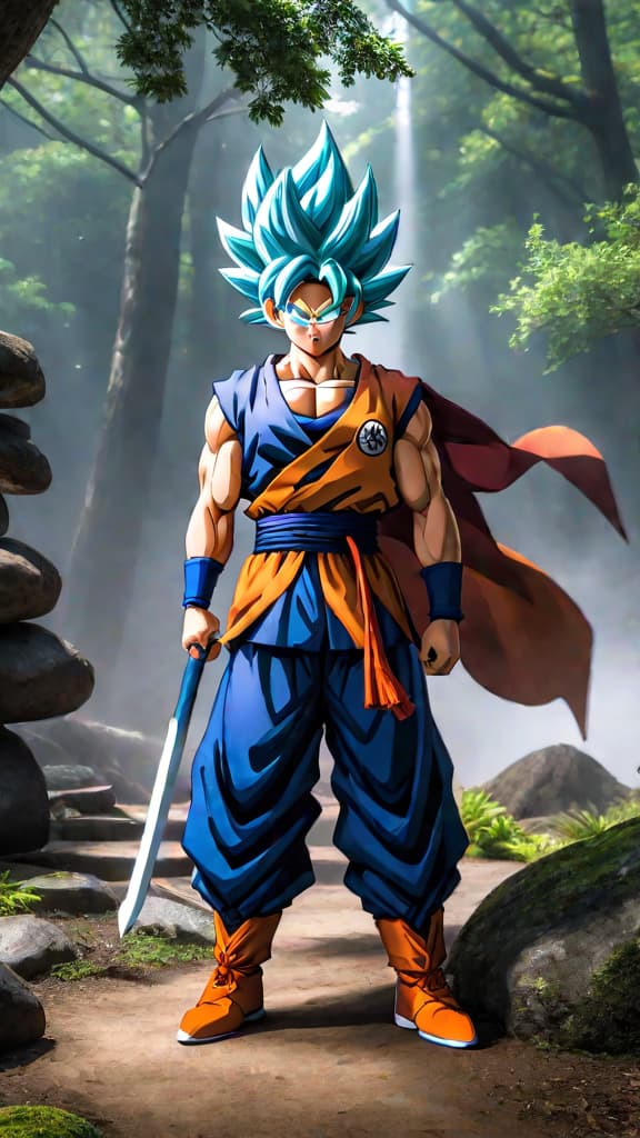  anime art: goku training under roshi, king kai, and whis with his saiyan lineage, surpassing limits. hyperrealistic, full body, detailed clothing, highly detailed, cinematic lighting, stunningly beautiful, intricate, sharp focus, f/1. 8, 85mm, (centered image composition), (professionally color graded), ((bright soft diffused light)), volumetric fog, trending on instagram, trending on tumblr, HDR 4K, 8K