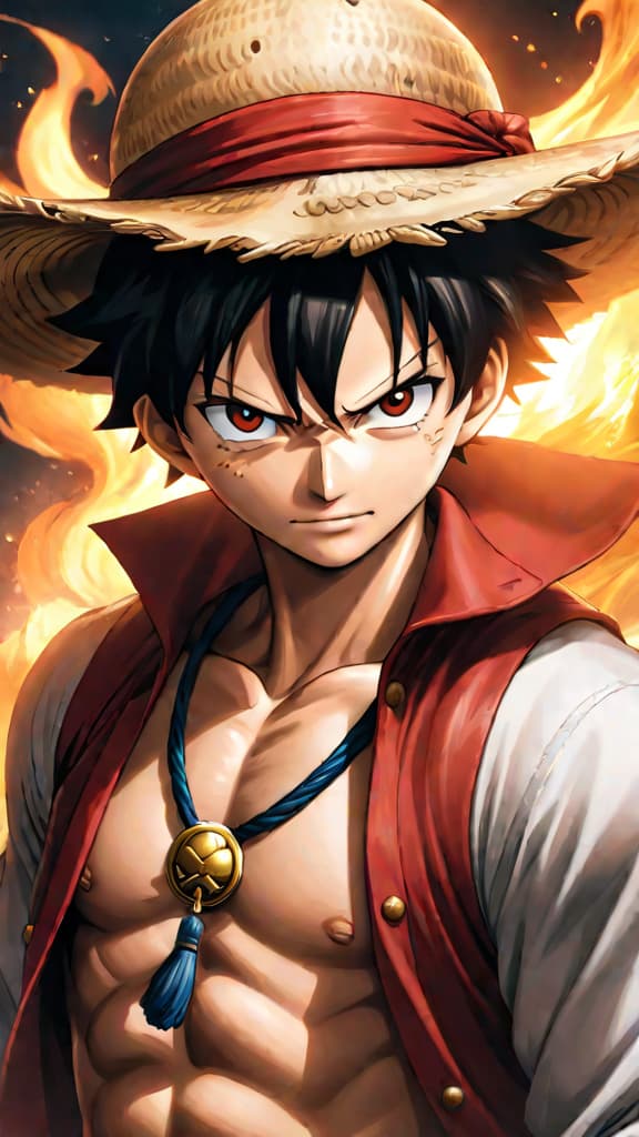  anime art: luffy's spirit embodies the will of d, connecting deeply to the world's fate. hyperrealistic, full body, detailed clothing, highly detailed, cinematic lighting, stunningly beautiful, intricate, sharp focus, f/1. 8, 85mm, (centered image composition), (professionally color graded), ((bright soft diffused light)), volumetric fog, trending on instagram, trending on tumblr, HDR 4K, 8K