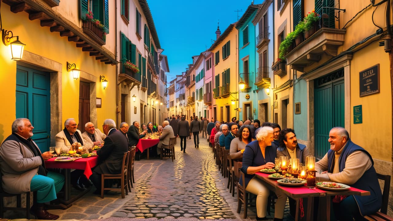  @ image prompt: "a vibrant scene of travelers exploring the streets of spain, engaging with locals, trying traditional dishes, and participating in cultural festivals, symbolizing curiosity and openness in travel." hyperrealistic, full body, detailed clothing, highly detailed, cinematic lighting, stunningly beautiful, intricate, sharp focus, f/1. 8, 85mm, (centered image composition), (professionally color graded), ((bright soft diffused light)), volumetric fog, trending on instagram, trending on tumblr, HDR 4K, 8K