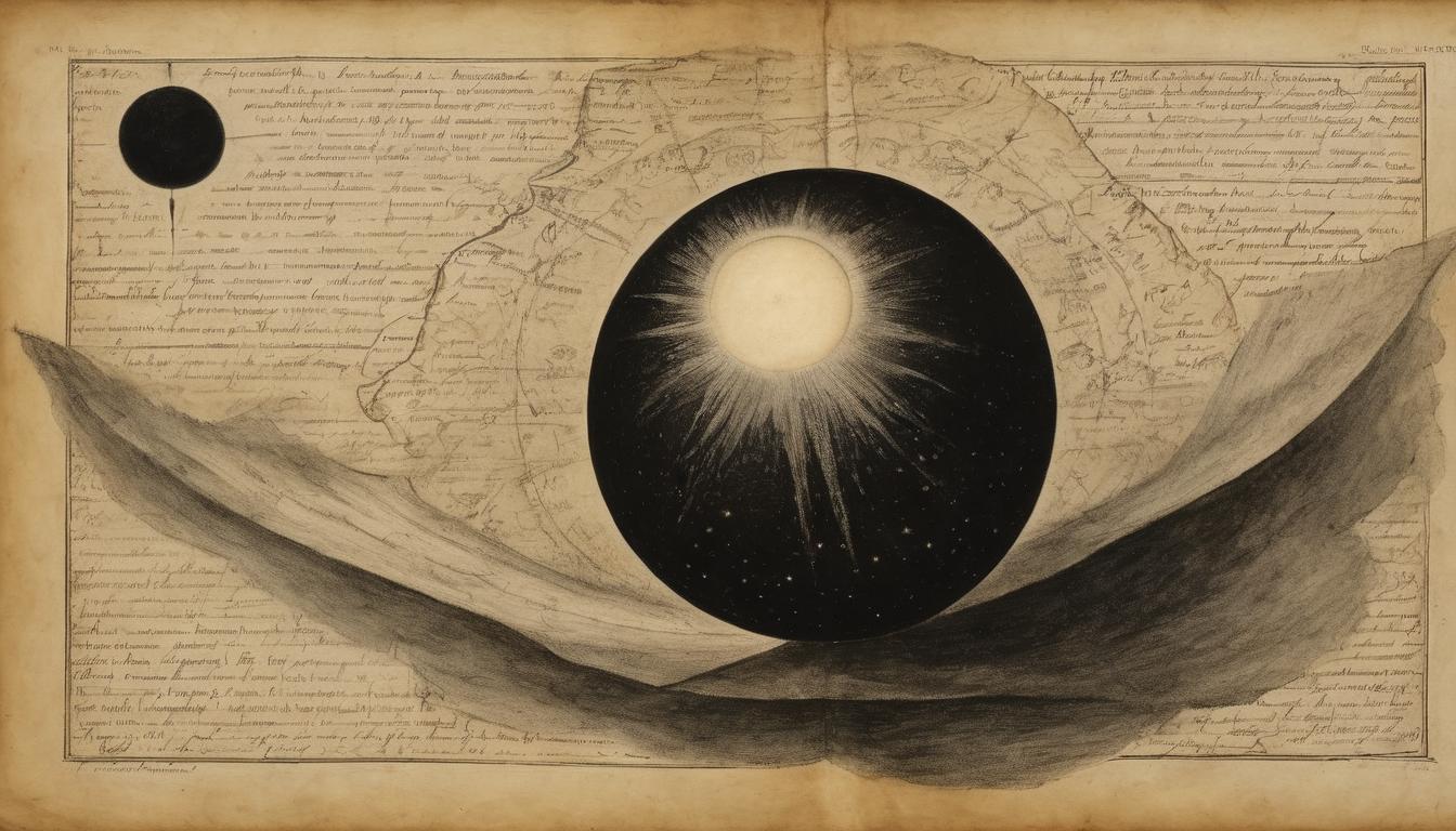  on parchment, surrealism++, a dark orb attempting to eclipse a brilliant star, their light struggles overwhelmingly, cosmic struggle, luminous defiance(mysterious, provocative, symbolic)++