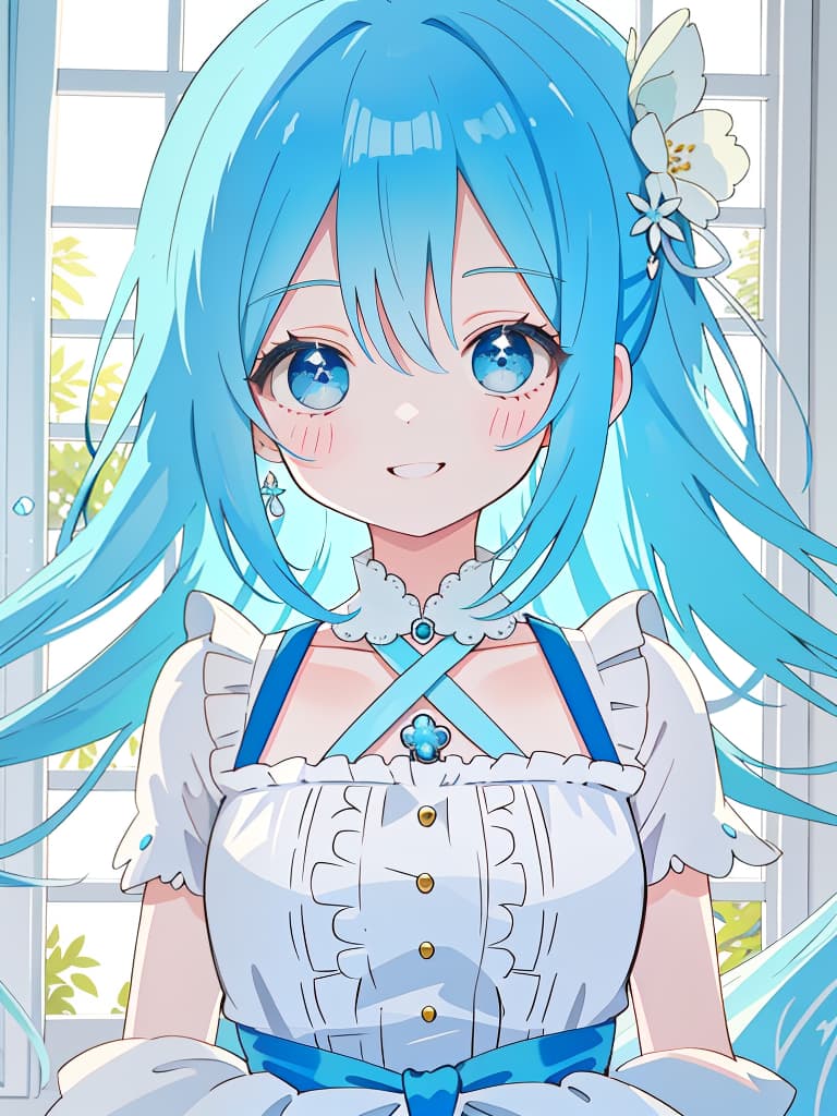  blue hair smile cute lori, one piece, masterpiece, best quality,8k,ultra detailed,high resolution,an extremely delicate and beautiful,hyper detail