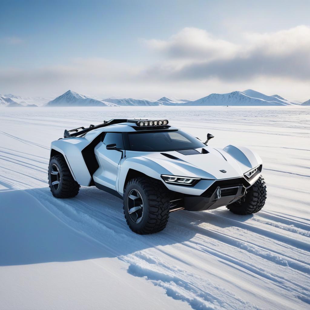  icy plain with hummocks, blizzard futuristic hybrid sports car and bmpt, streamlined angular armored body, six wheels, high speed all terrain transport, a group of people in white tactical clothing on skis, top side view, close up, high resolution, high detail hyperrealistic, full body, detailed clothing, highly detailed, cinematic lighting, stunningly beautiful, intricate, sharp focus, f/1. 8, 85mm, (centered image composition), (professionally color graded), ((bright soft diffused light)), volumetric fog, trending on instagram, trending on tumblr, HDR 4K, 8K