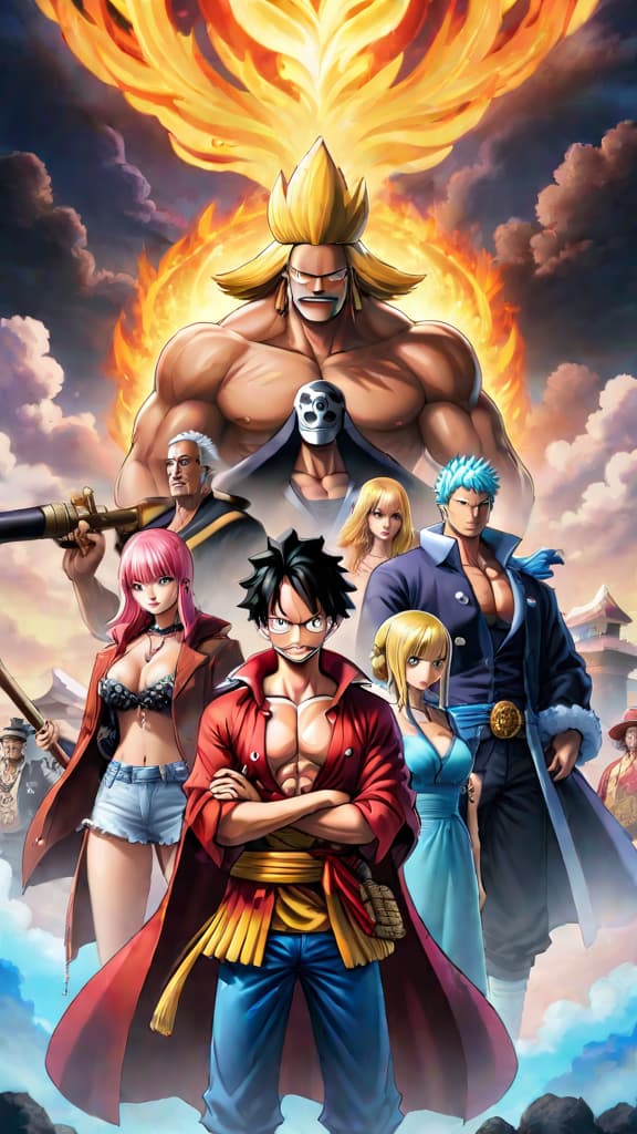  anime art: explore the hidden motives of the five elders in one piece, linked to the void century. hyperrealistic, full body, detailed clothing, highly detailed, cinematic lighting, stunningly beautiful, intricate, sharp focus, f/1. 8, 85mm, (centered image composition), (professionally color graded), ((bright soft diffused light)), volumetric fog, trending on instagram, trending on tumblr, HDR 4K, 8K