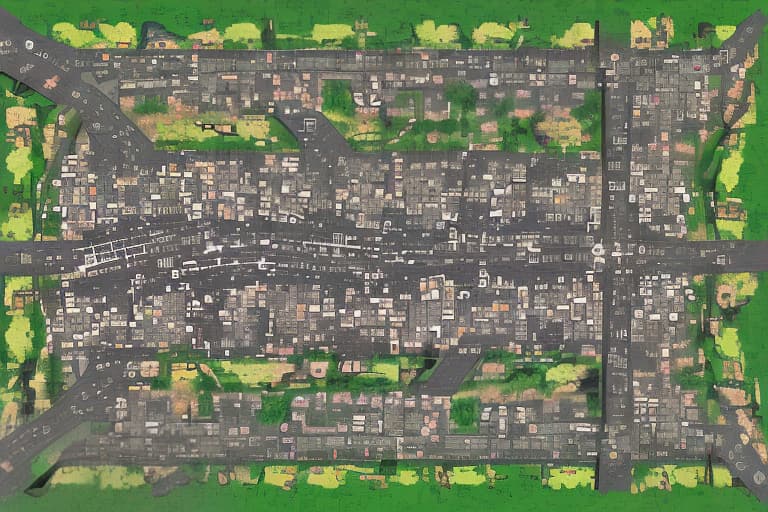 redshift style Generate a blank road play mat of Gotham City, featuring: - A detailed network of roads, highways, and alleys - Blank spaces where buildings and landmarks would be, allowing for placement of individual location images - Include iconic road features like streetlights, manhole covers, and crosswalks - Maintain a dark, gritty, and gothic atmosphere, inspired by the Batman franchise - Dimensions: A large, foldable road play mat, ideal for tabletop games and creative play Note: The focus is on the road layout and infrastructure, with blank spaces for adding individual location images, like the ones we previously discussed.