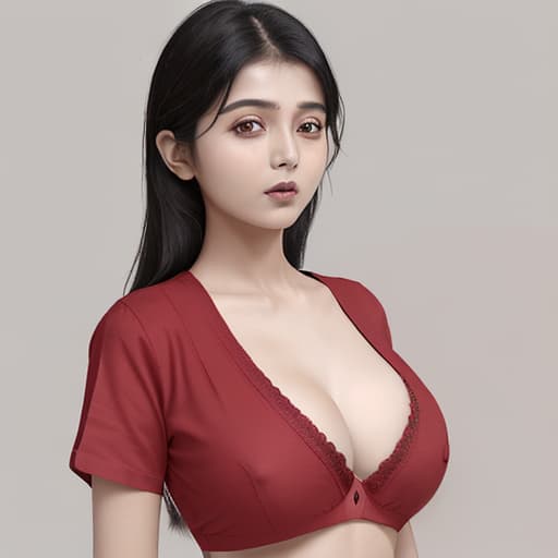  a indian lady wear the red shirt and must her shirt buttons are opened her very big chest opened show her bra and she wear small bottom wear